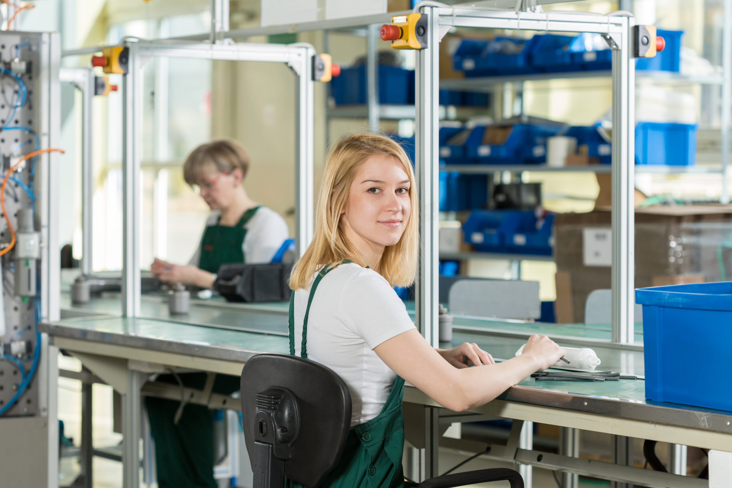 woman working on production line