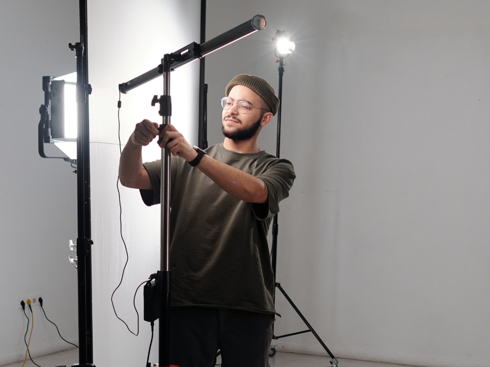 Man setting up a photo studio